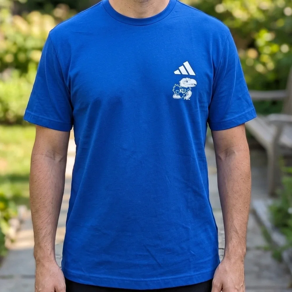 Adidas Kansas Jayhawks Basketball Blue Rock Chalk Naismith Dr T-Shirt NEW